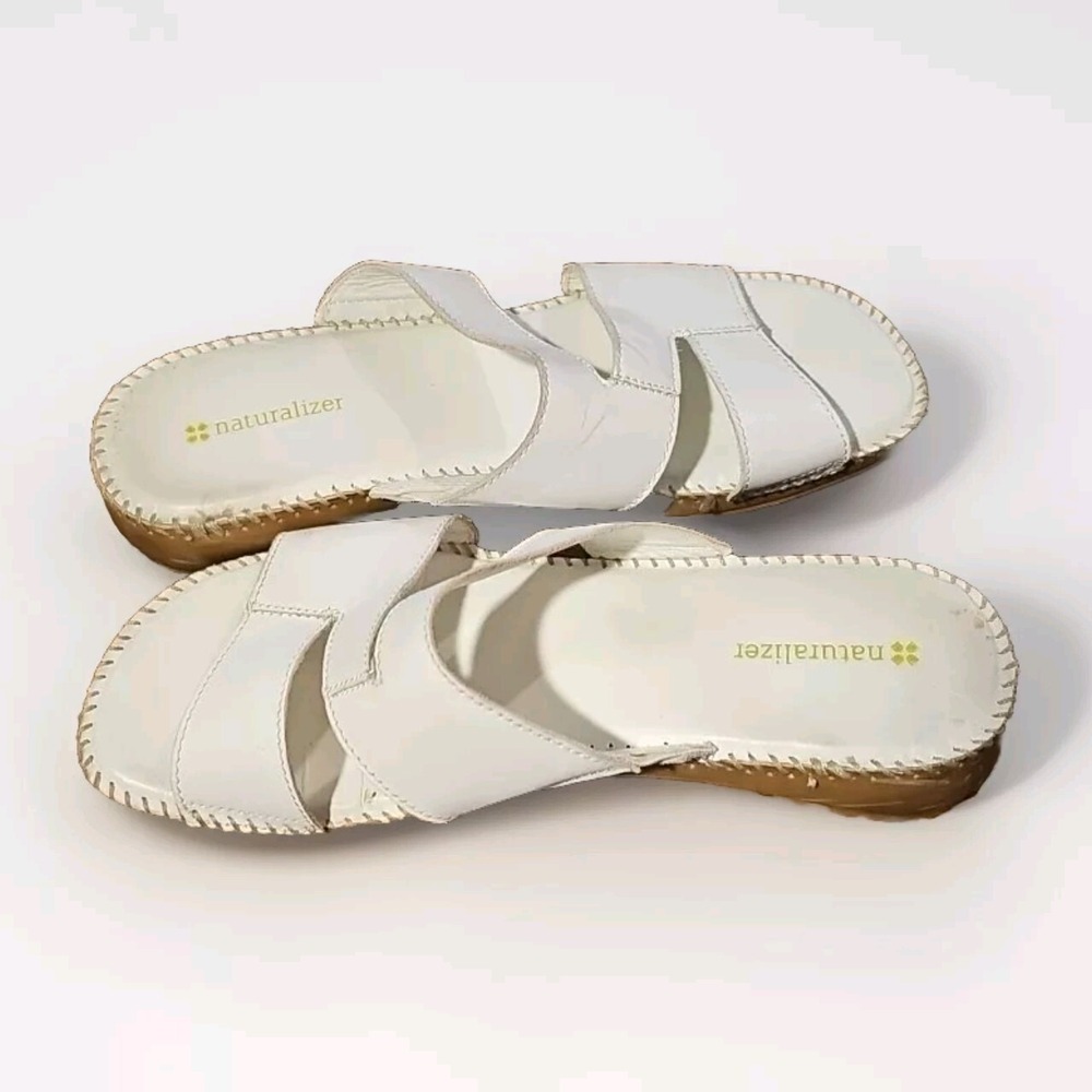Naturalizer Sz 9 Crisp White Slides Open Toe Leather Cushioned Boho Minimal 22x - Picture 5 of 7